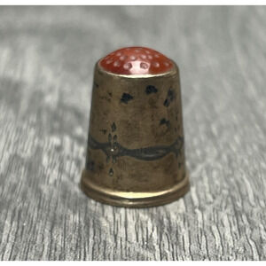 Vintage Sewing Thimble Red Domed Top Hallmarked Collectible Mini